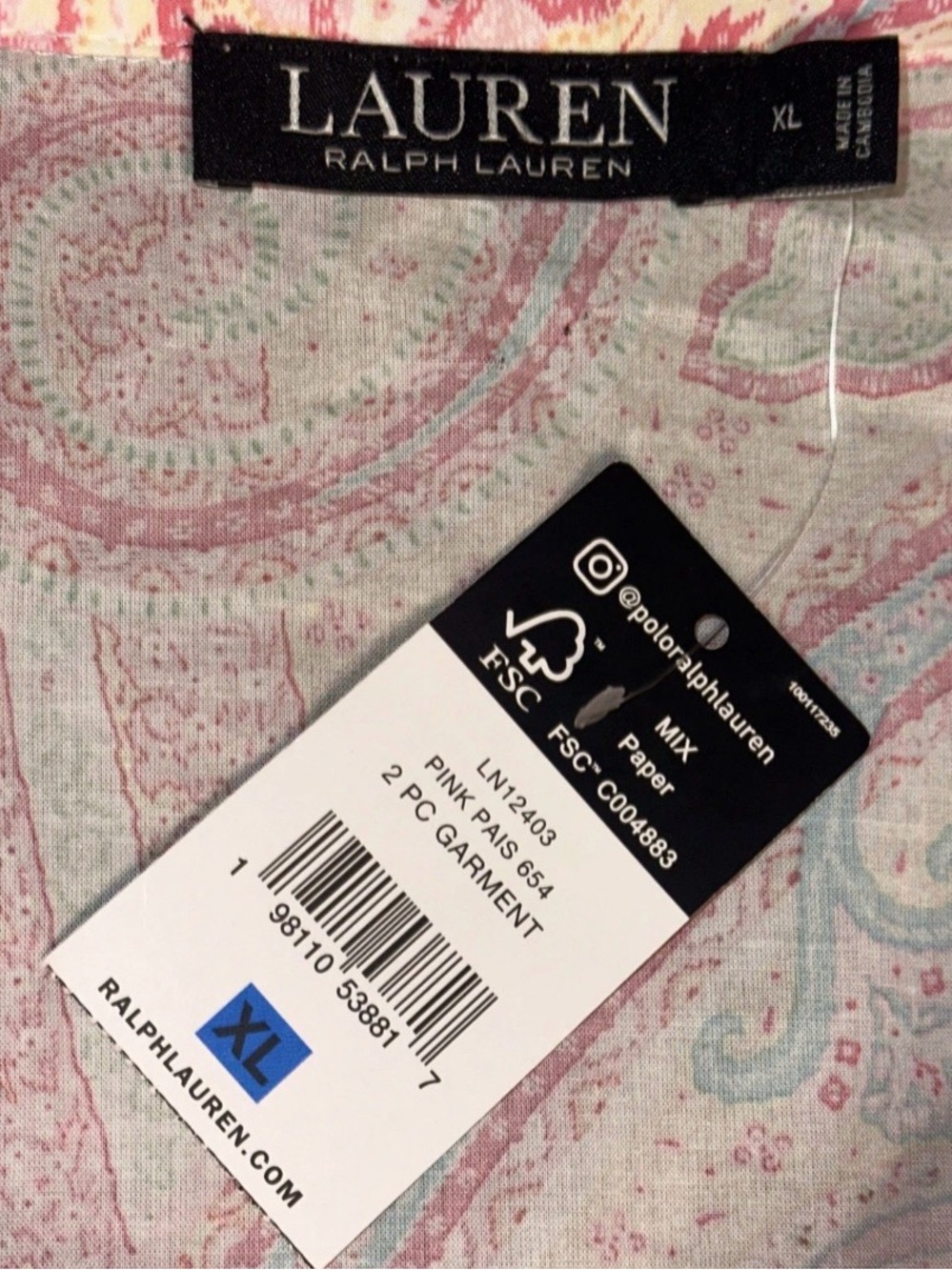 RALPH LAUREN 2 PC notched Collar Shorts Pajamas Set Size XL Pink Paisley New NWT - Picture 7 of 12